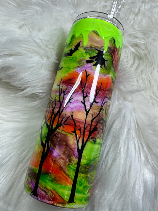 20 ounce skinny Halloween scene tumbler