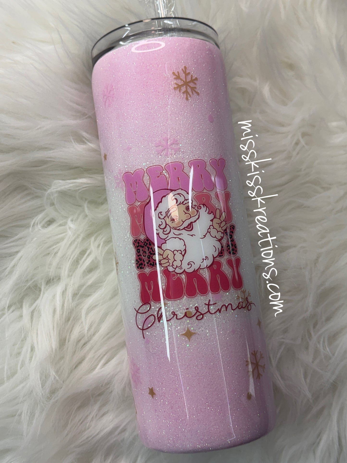 20 ounce skinny Pink Christmas Tumbler