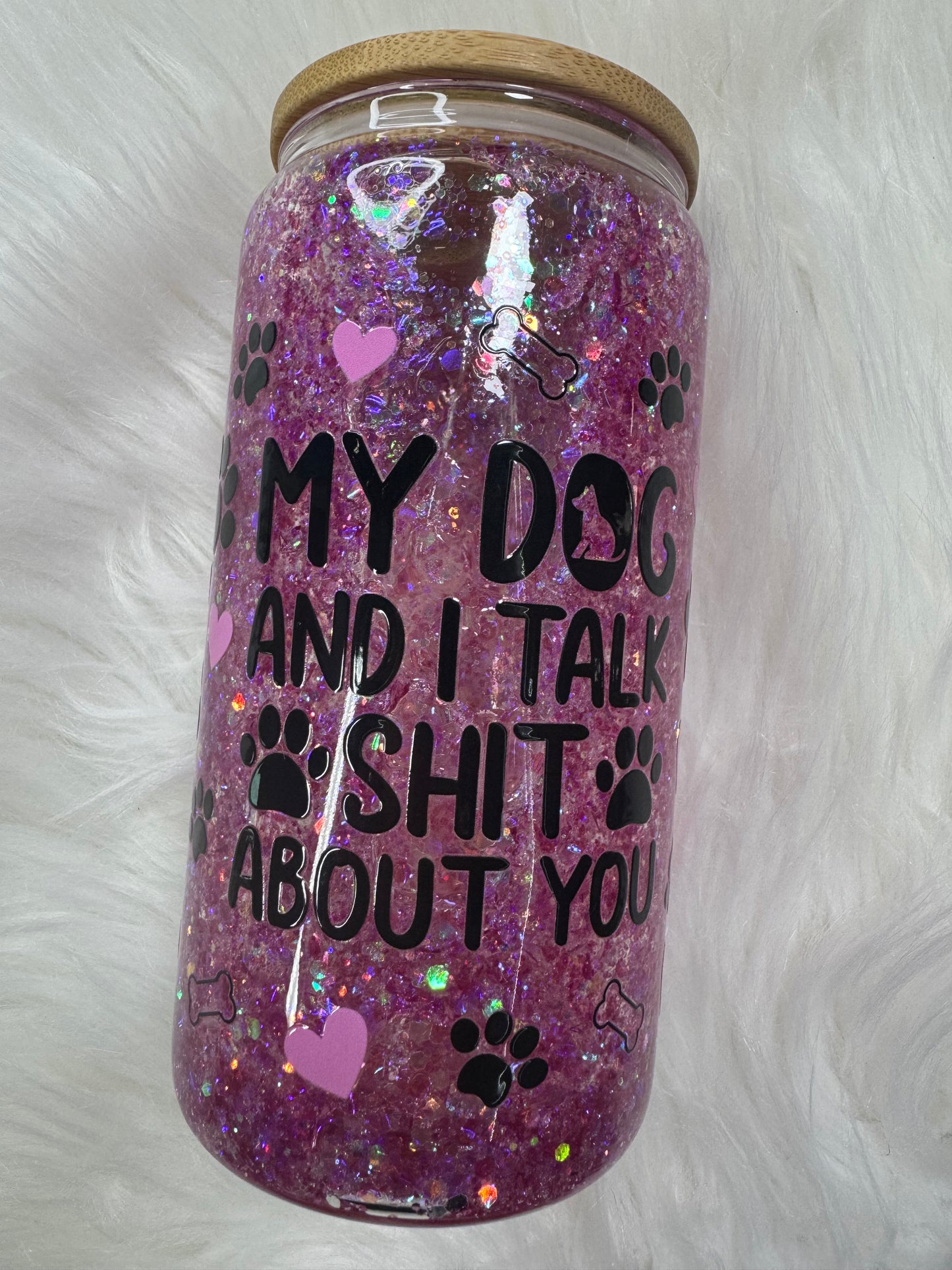 16 oz glass snow globe tumbler My Dog is my Bestie