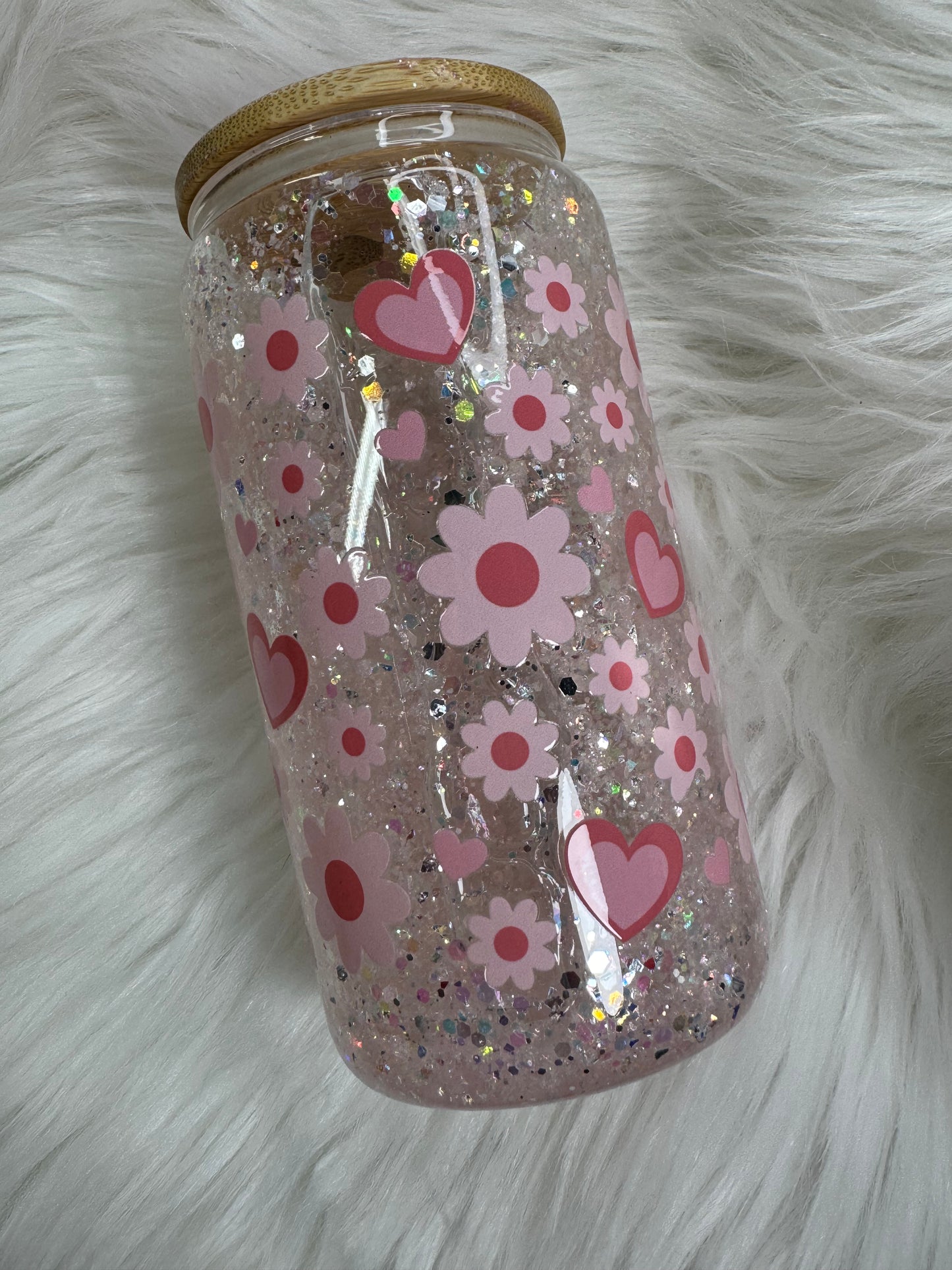 16 oz glass snow globe Heart Tumbler